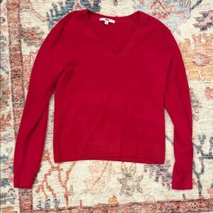 UNIQLO Bright Red 100% Cashmere Women's V-Neck Sweater